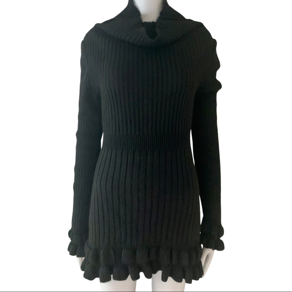 ELISABETTA COLLECTION Made in Italy Black Wool Blend Ribbed Mini Dress Tunic